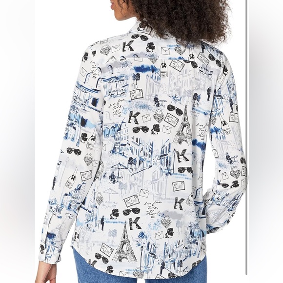 Karl Lagerfeld Blue Notched Collar Button Down Shirt NWT - Picture 2 of 2